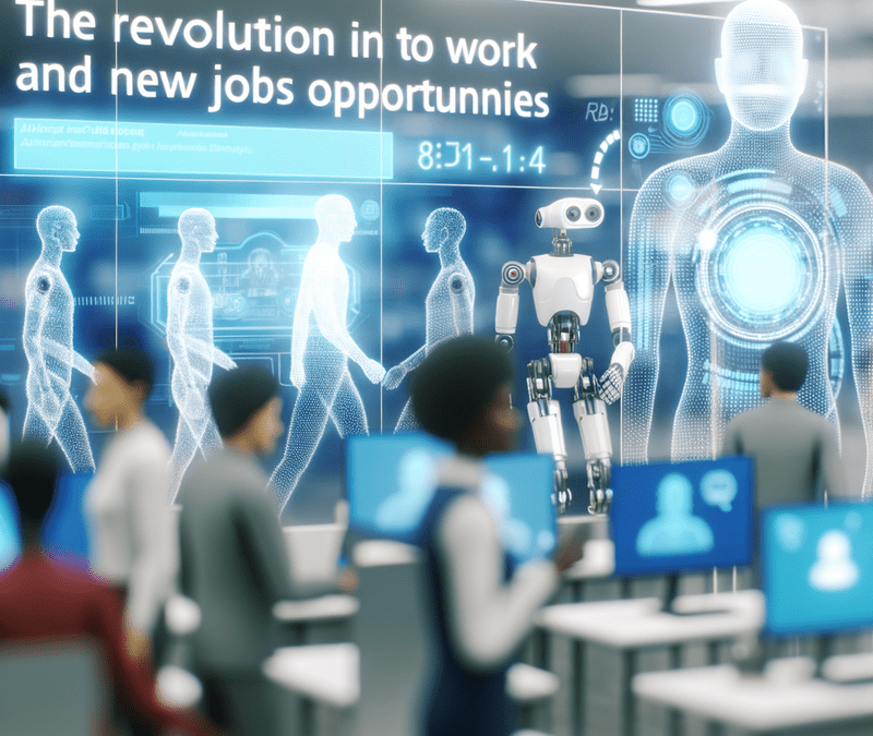 Empleados en oficina moderna colaborando con inteligencia artificial